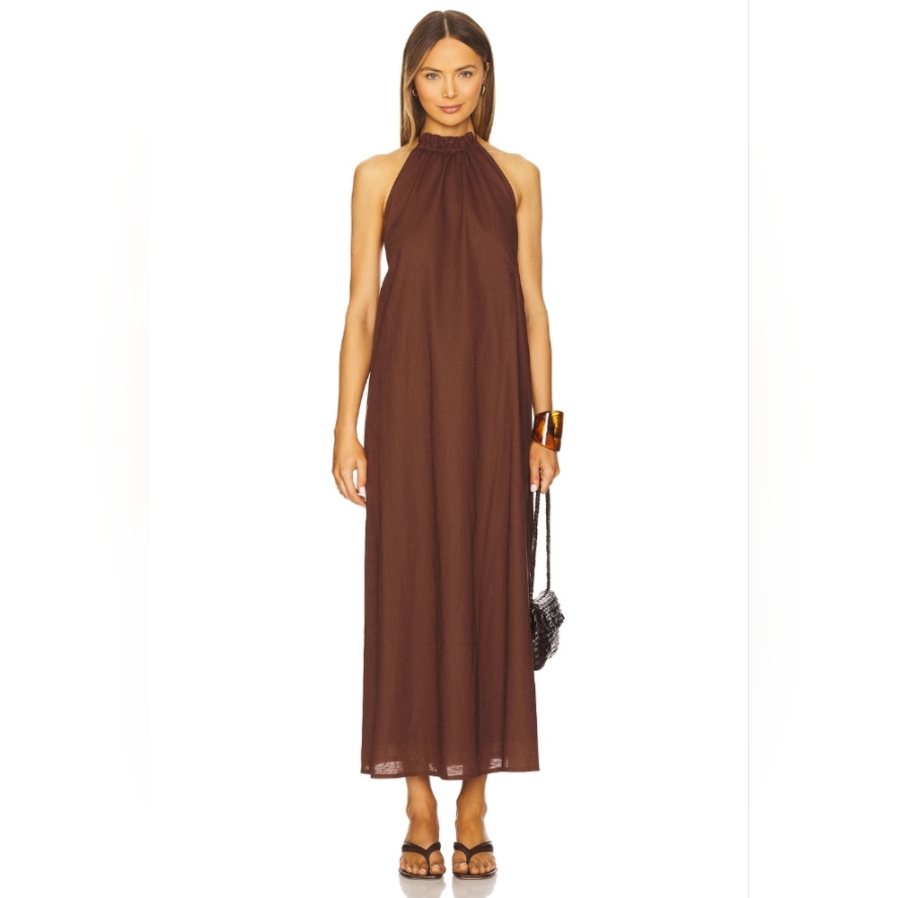 Sculpted Halter Maxi Dress in Rich Brown